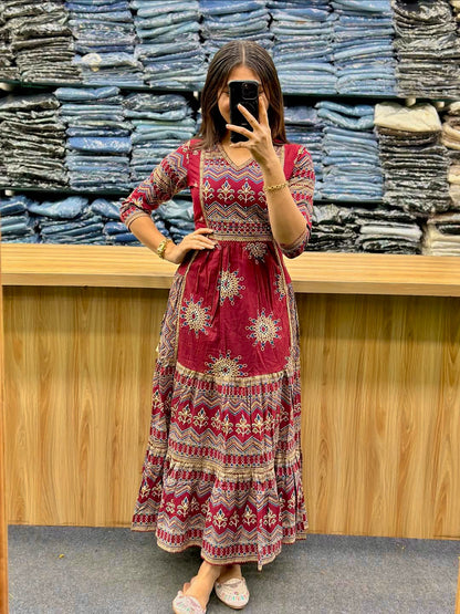 Red Pure Cotton 60x60 Kurti Pant Dupatta Set 