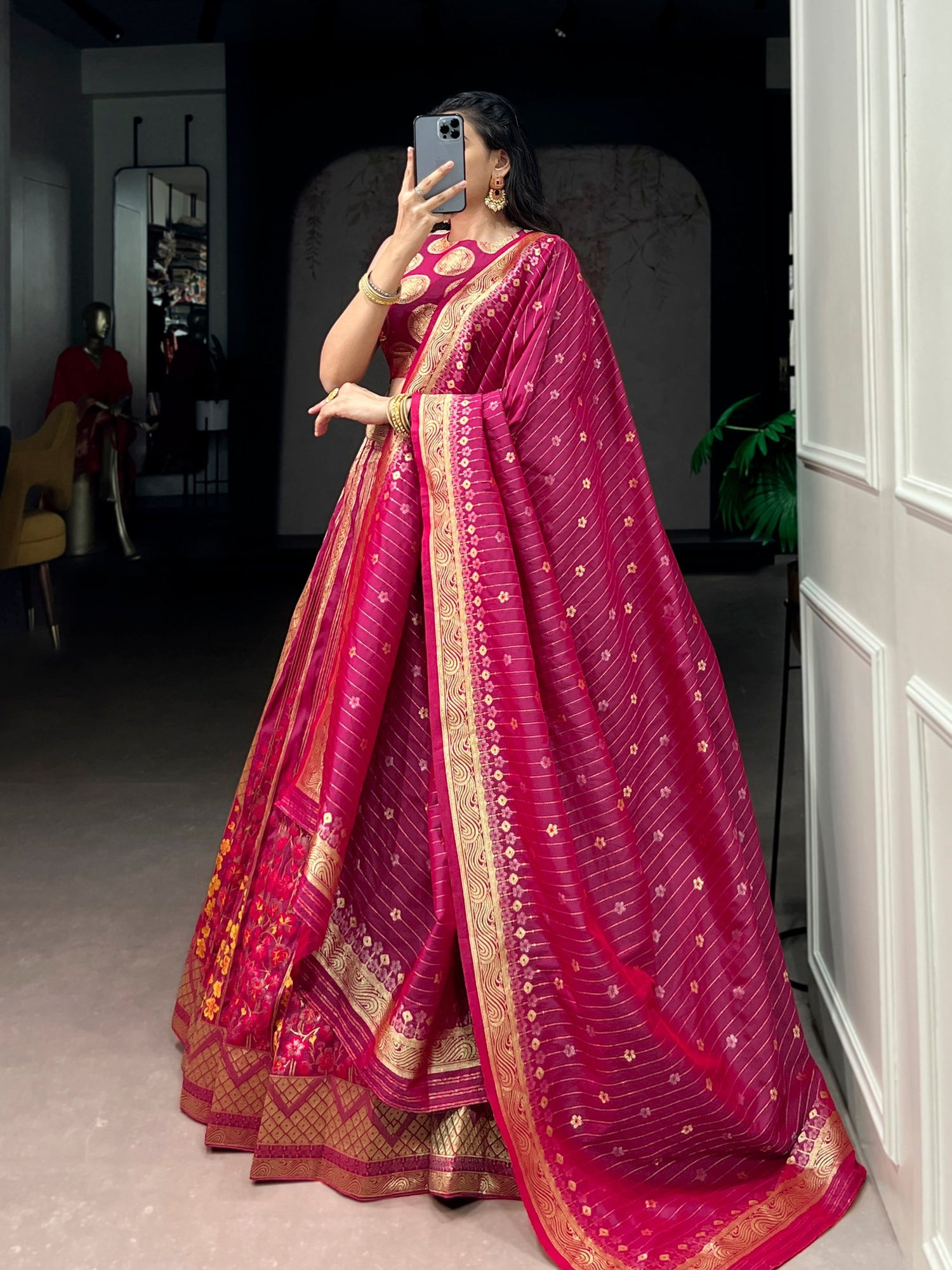 Pink Pure Soft Silk Zari Weaving Work Lehenga Choli 