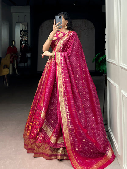 Pink Pure Soft Silk Zari Weaving Work Lehenga Choli 