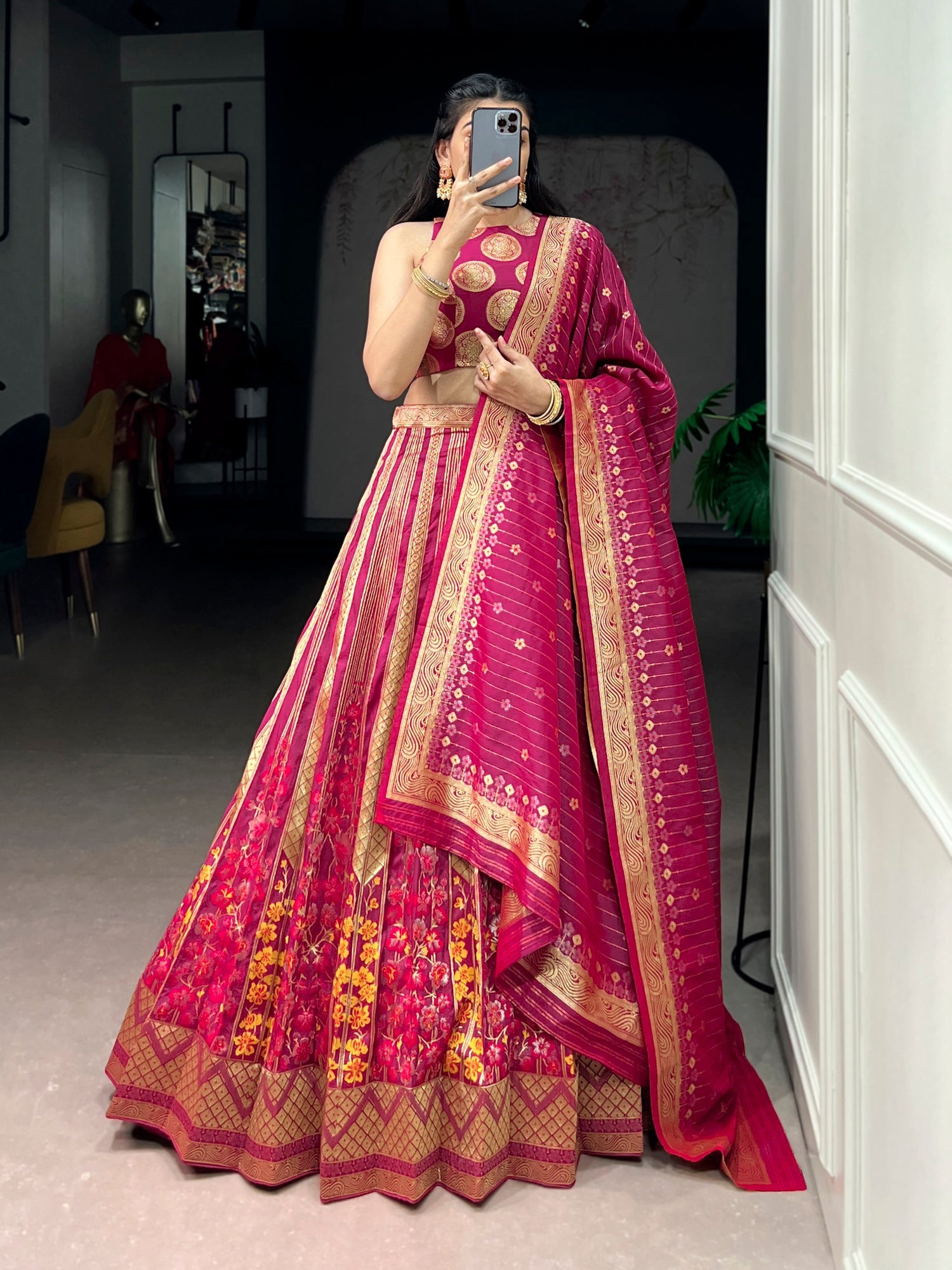 Pink Pure Soft Silk Zari Weaving Work Lehenga Choli 
