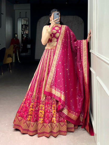 Pink Pure Soft Silk Zari Weaving Work Lehenga Choli 