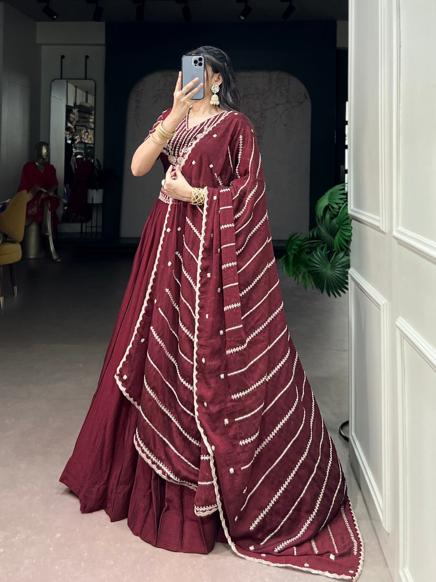 Maroon Pure Soft Rangoli Crush Sequins and Thread Embroidery Work Lehenga Choli 