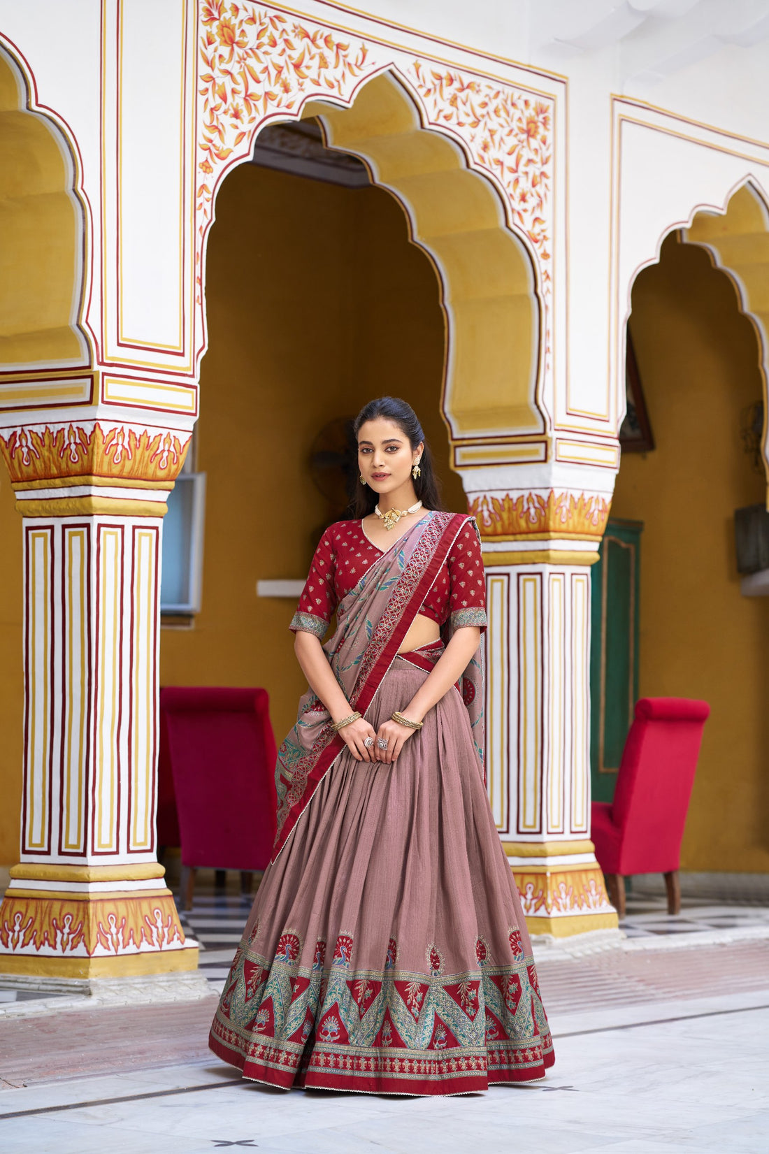 Maroon Pure Tasar Silk Printed Lehenga Choli 