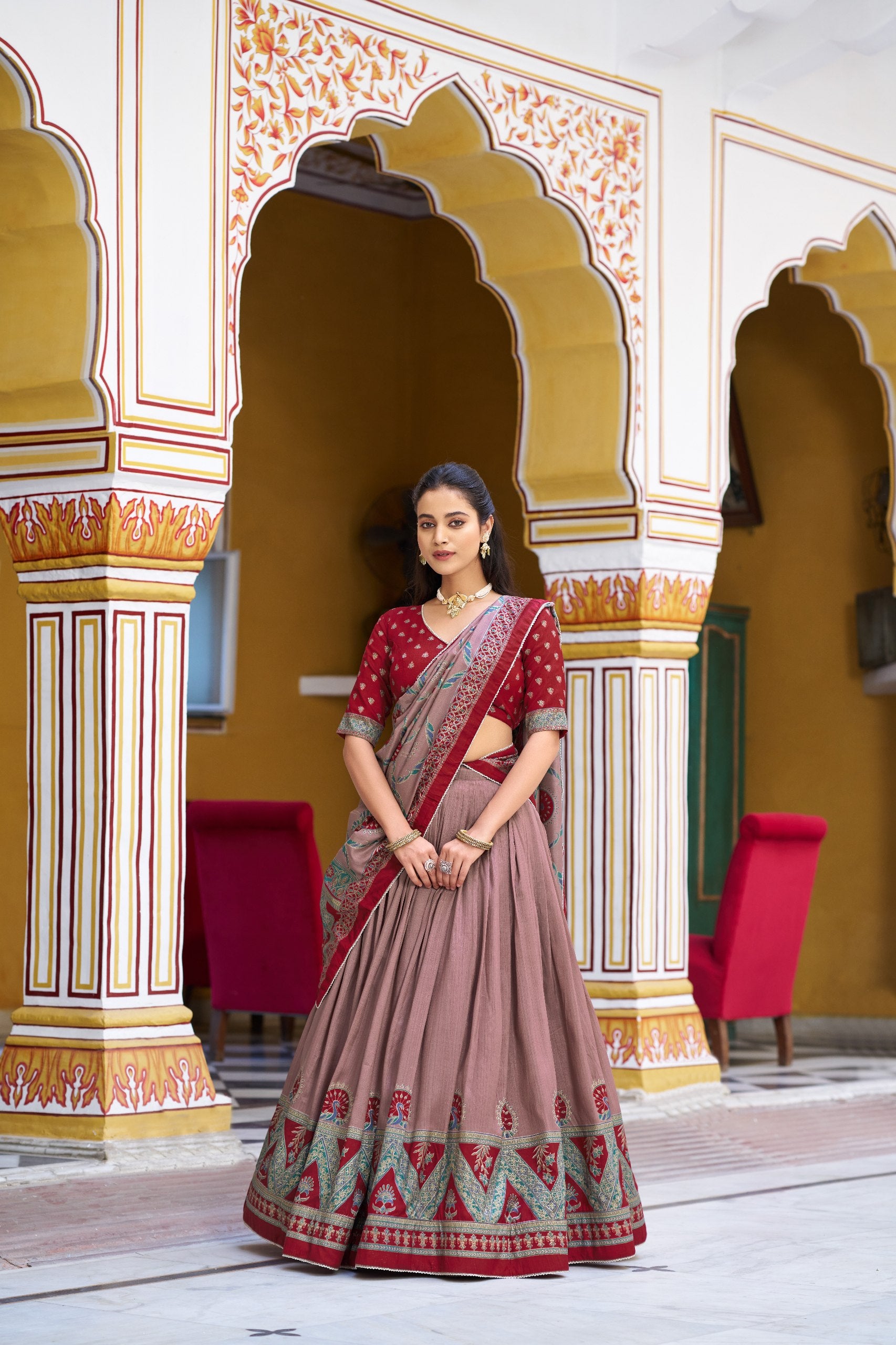 Maroon Pure Tasar Silk Printed Lehenga Choli 