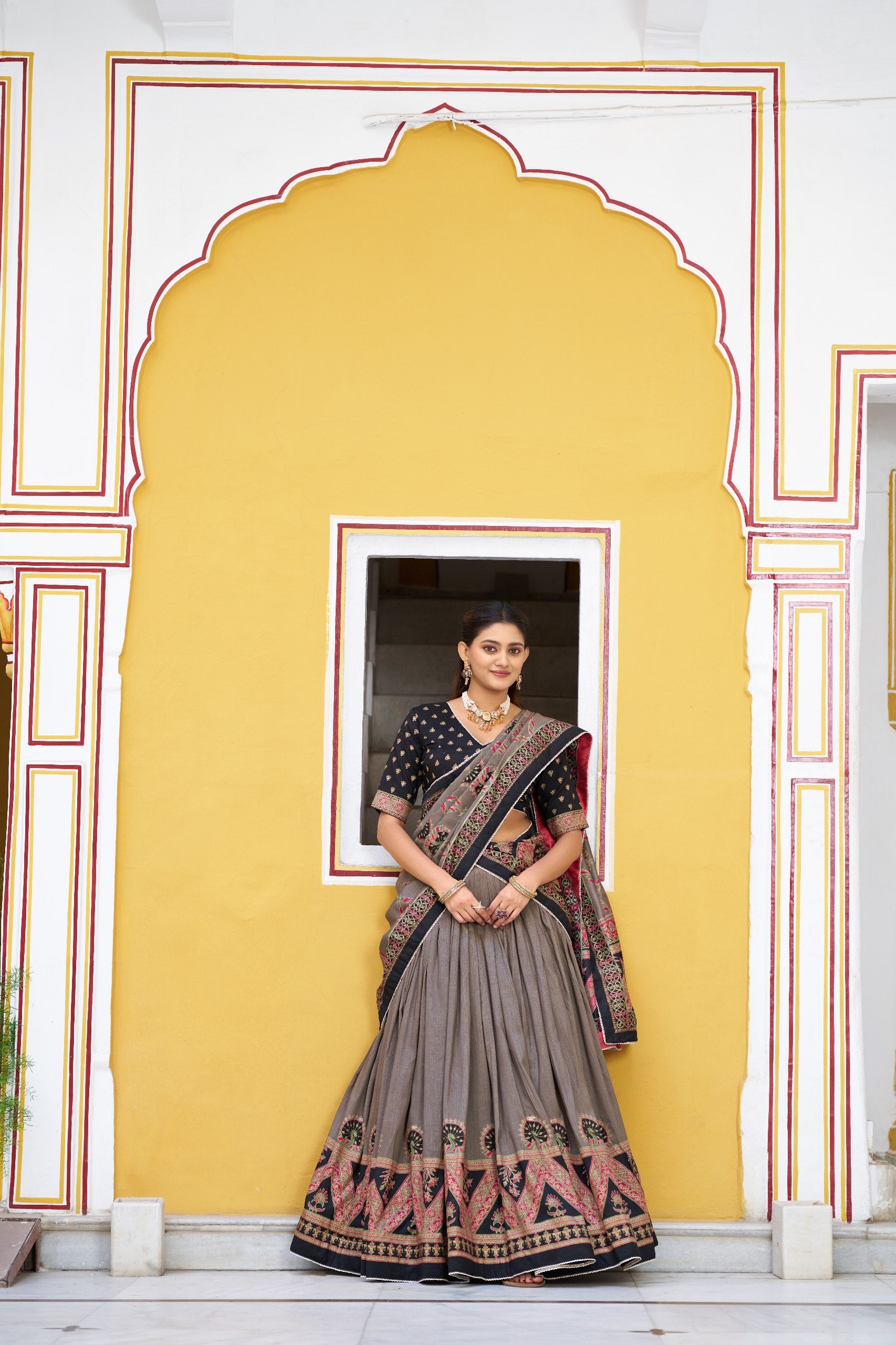 Black Pure Tasar Silk Printed Lehenga Choli 