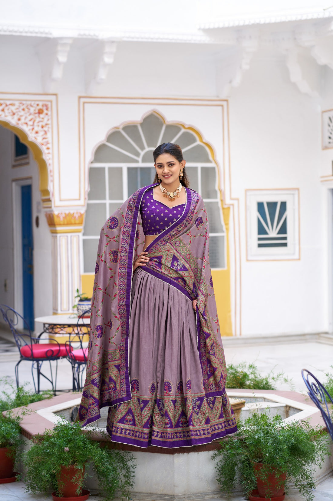 Purple Pure Tasar Silk Printed Lehenga Choli 