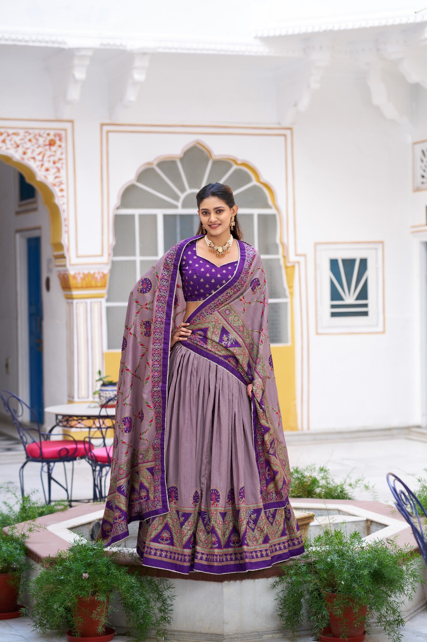 Purple Pure Tasar Silk Printed Lehenga Choli 