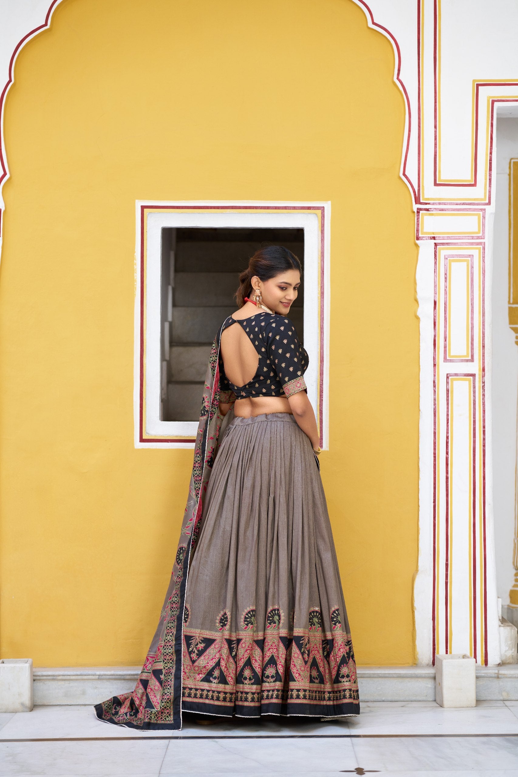 Black Pure Tasar Silk Printed Lehenga Choli 