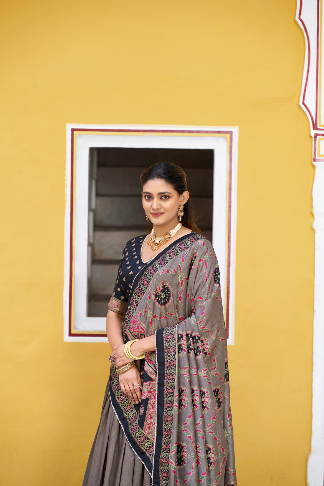 Black Pure Tasar Silk Printed Lehenga Choli 