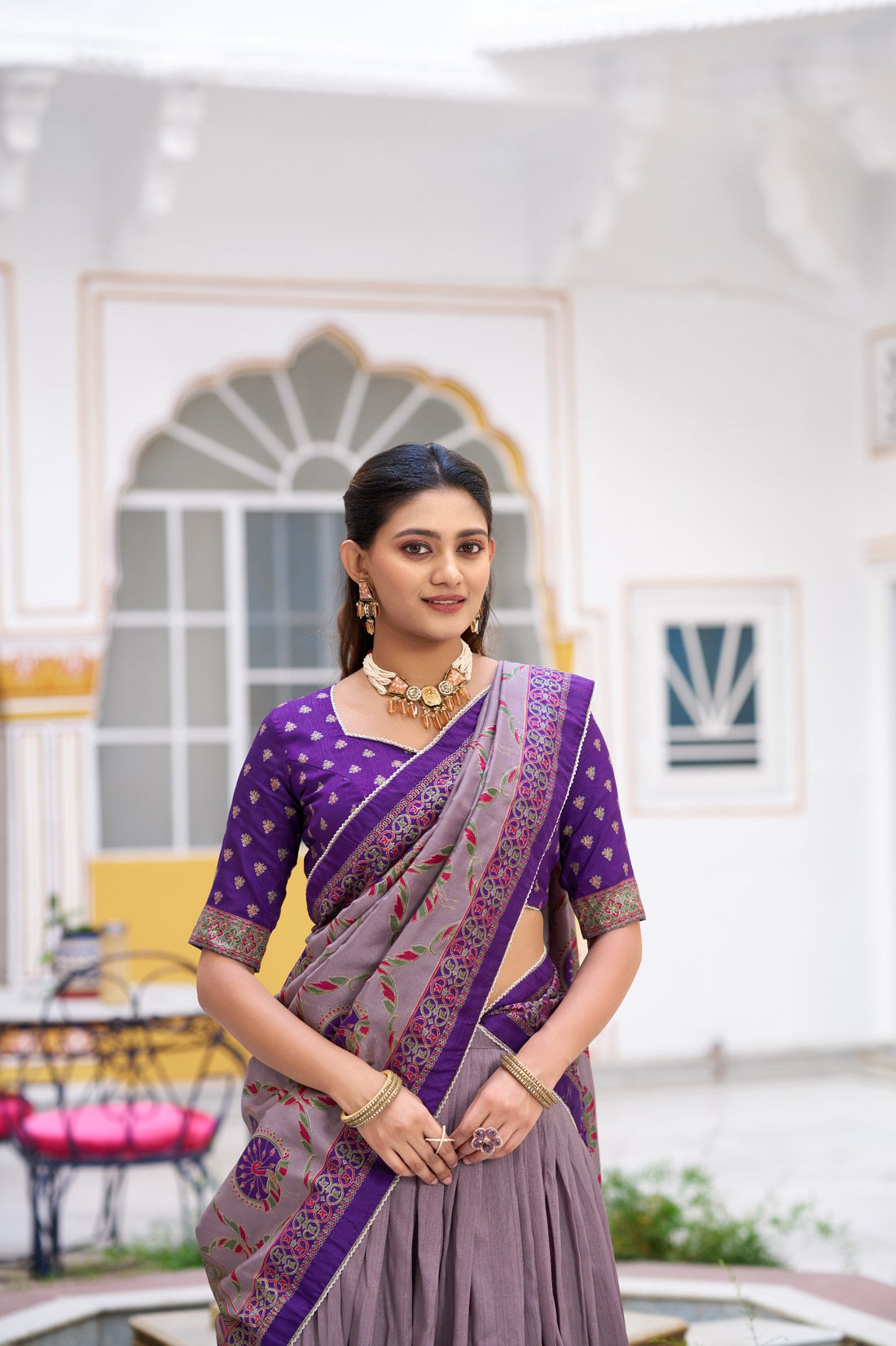 Purple Pure Tasar Silk Printed Lehenga Choli 