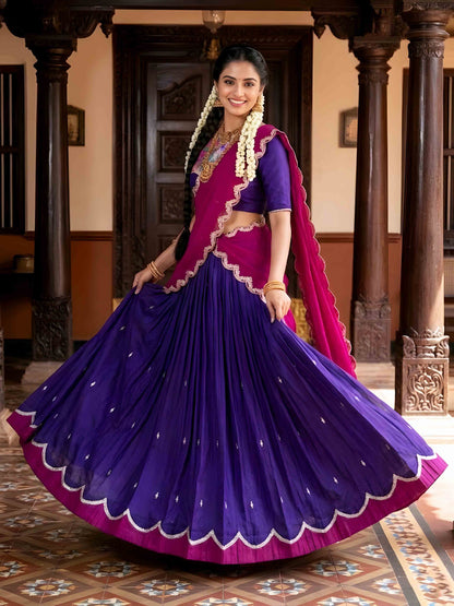 Blue Pure Naysha Sequins and Thread Embroidery Work Lehenga Choli 
