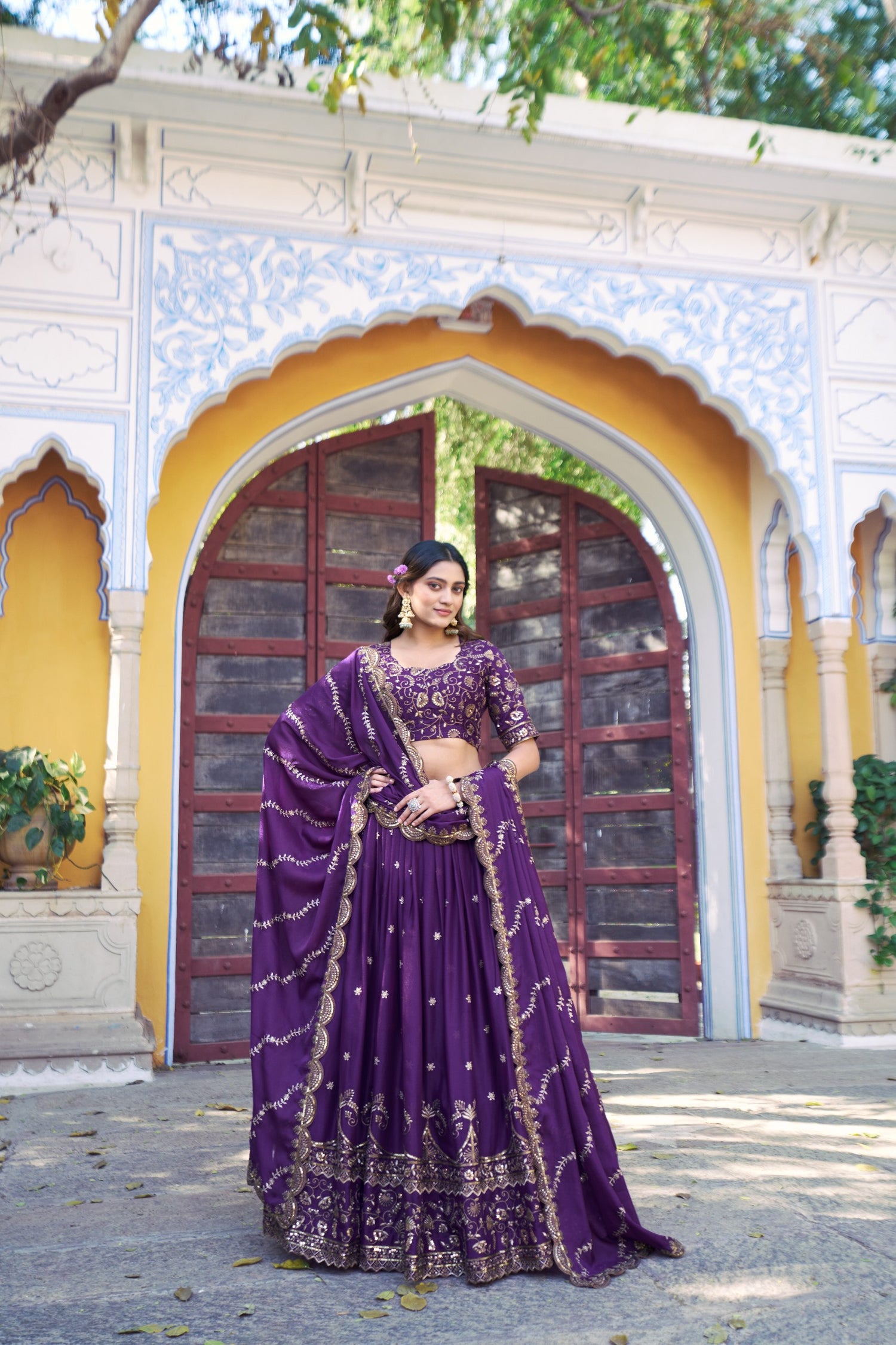 Purple Pure Star Georgette Zari Sequins &amp; Resham Embroidery Lehenga Choli 