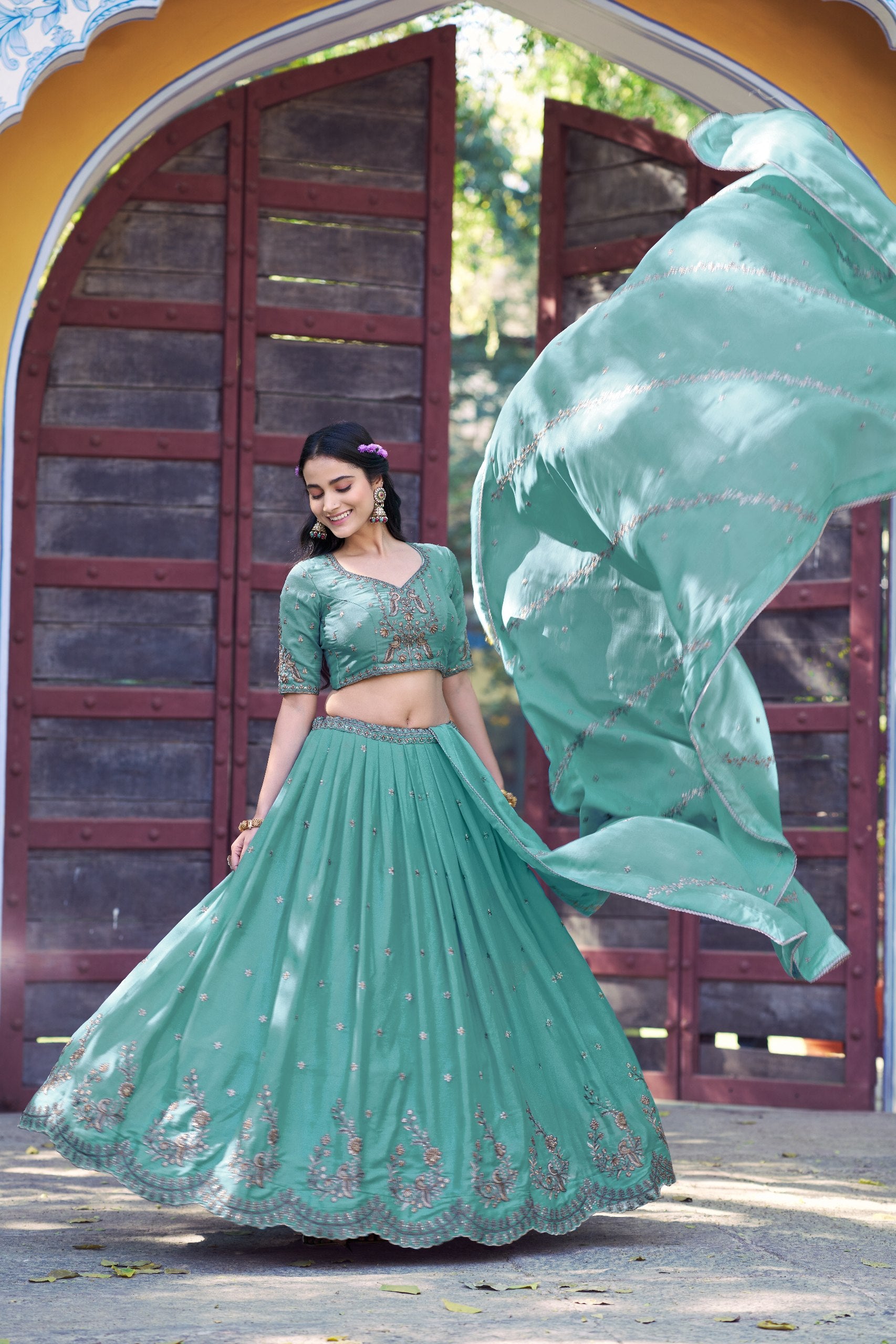 Sky Pure Star Georgette Zari Sequins &amp; Resham Embroidery Lehenga Choli 