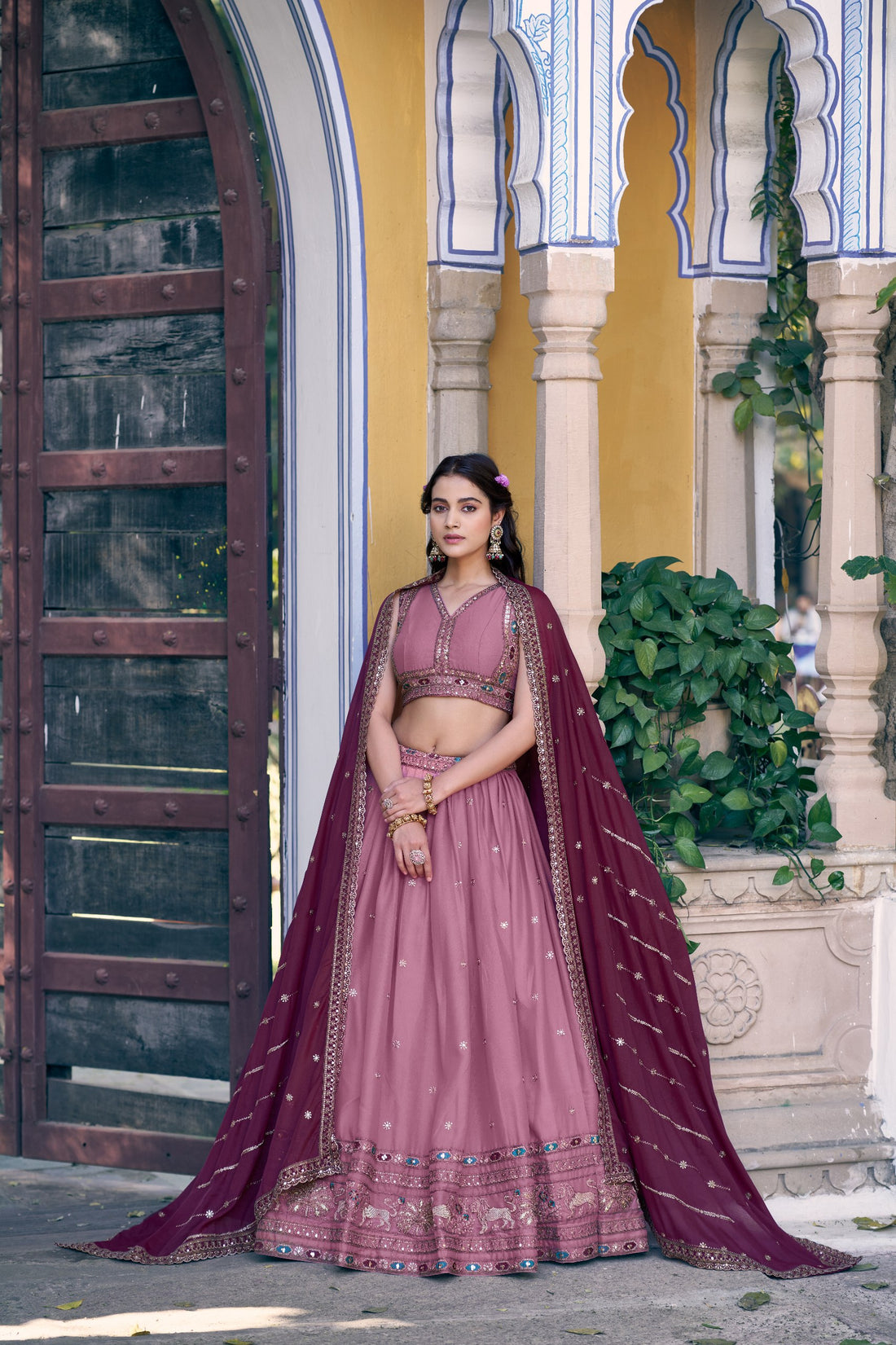 Pink Pure Star Georgette Zari Sequins &amp; Resham Embroidery Lehenga Choli 