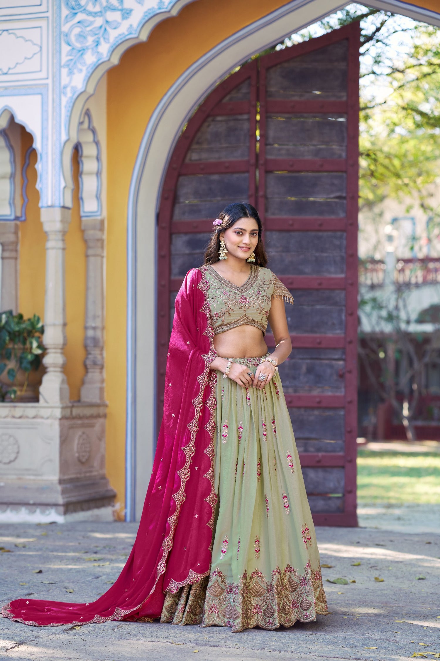 Pista Pure Star Georgette Zari Sequins &amp; Resham Embroidery Lehenga Choli 