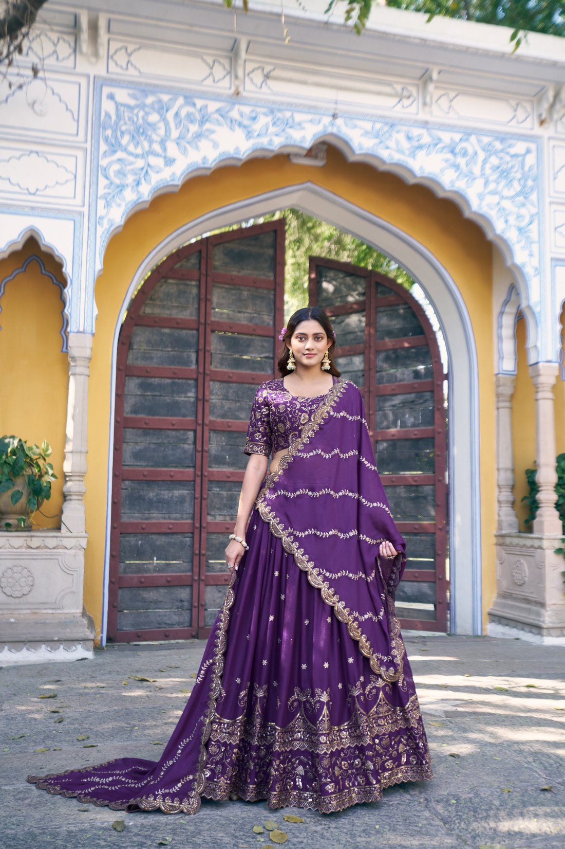 Purple Pure Star Georgette Zari Sequins &amp; Resham Embroidery Lehenga Choli 