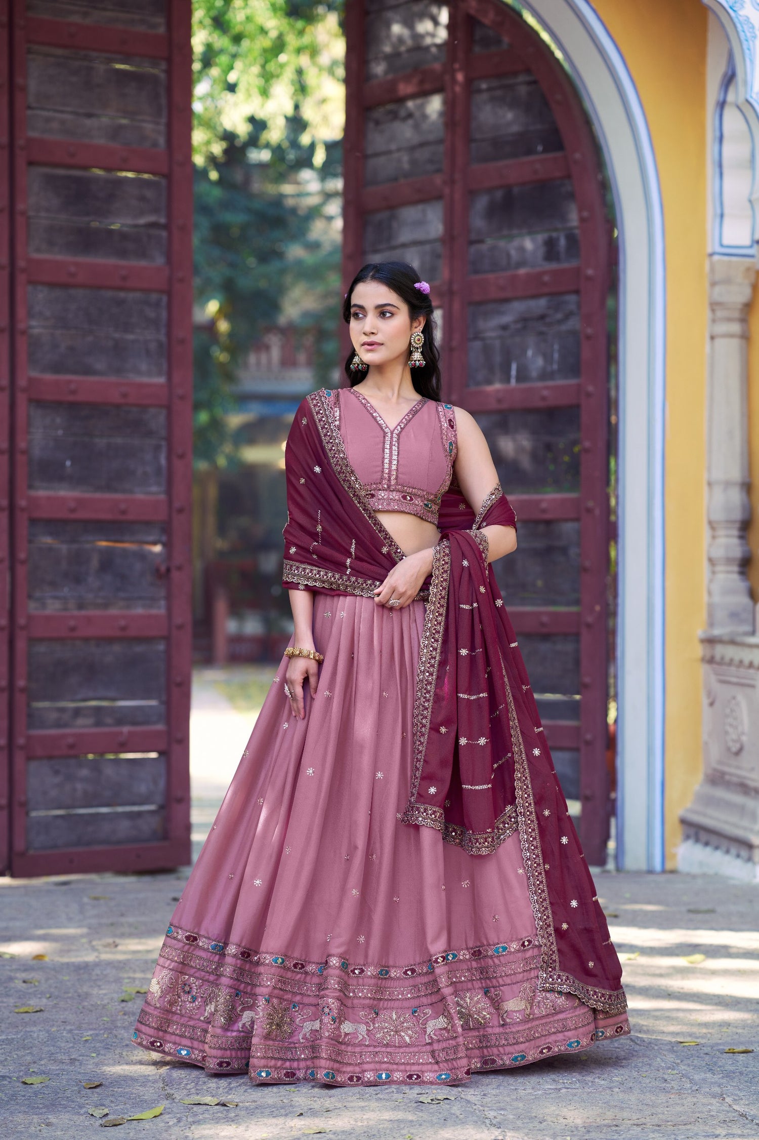 Pink Pure Star Georgette Zari Sequins &amp; Resham Embroidery Lehenga Choli 