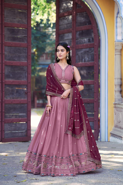 Pink Pure Star Georgette Zari Sequins &amp; Resham Embroidery Lehenga Choli 