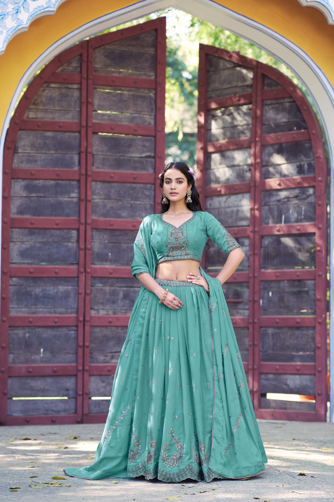 Sky Pure Star Georgette Zari Sequins &amp; Resham Embroidery Lehenga Choli 