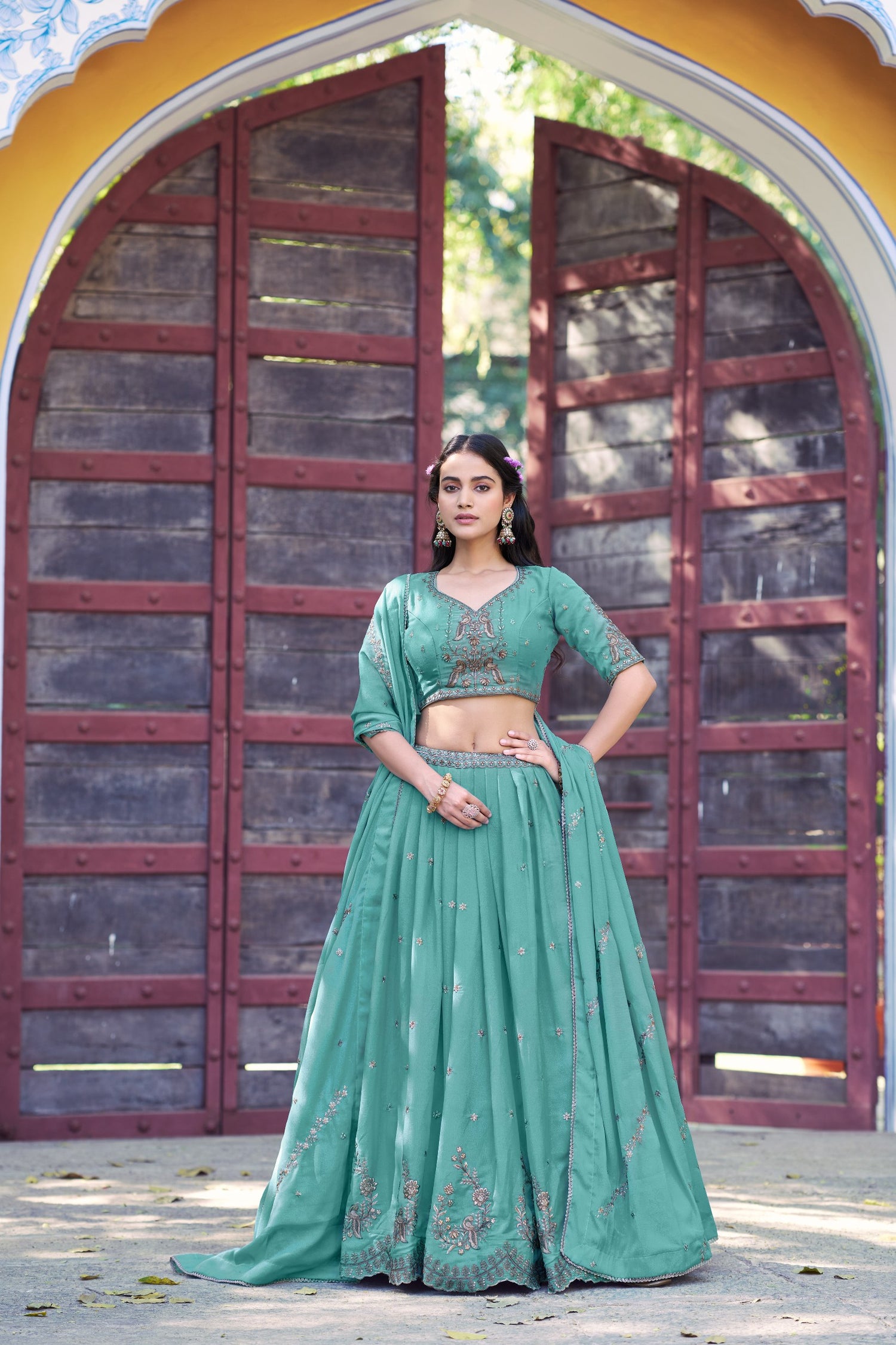 Sky Pure Star Georgette Zari Sequins &amp; Resham Embroidery Lehenga Choli 