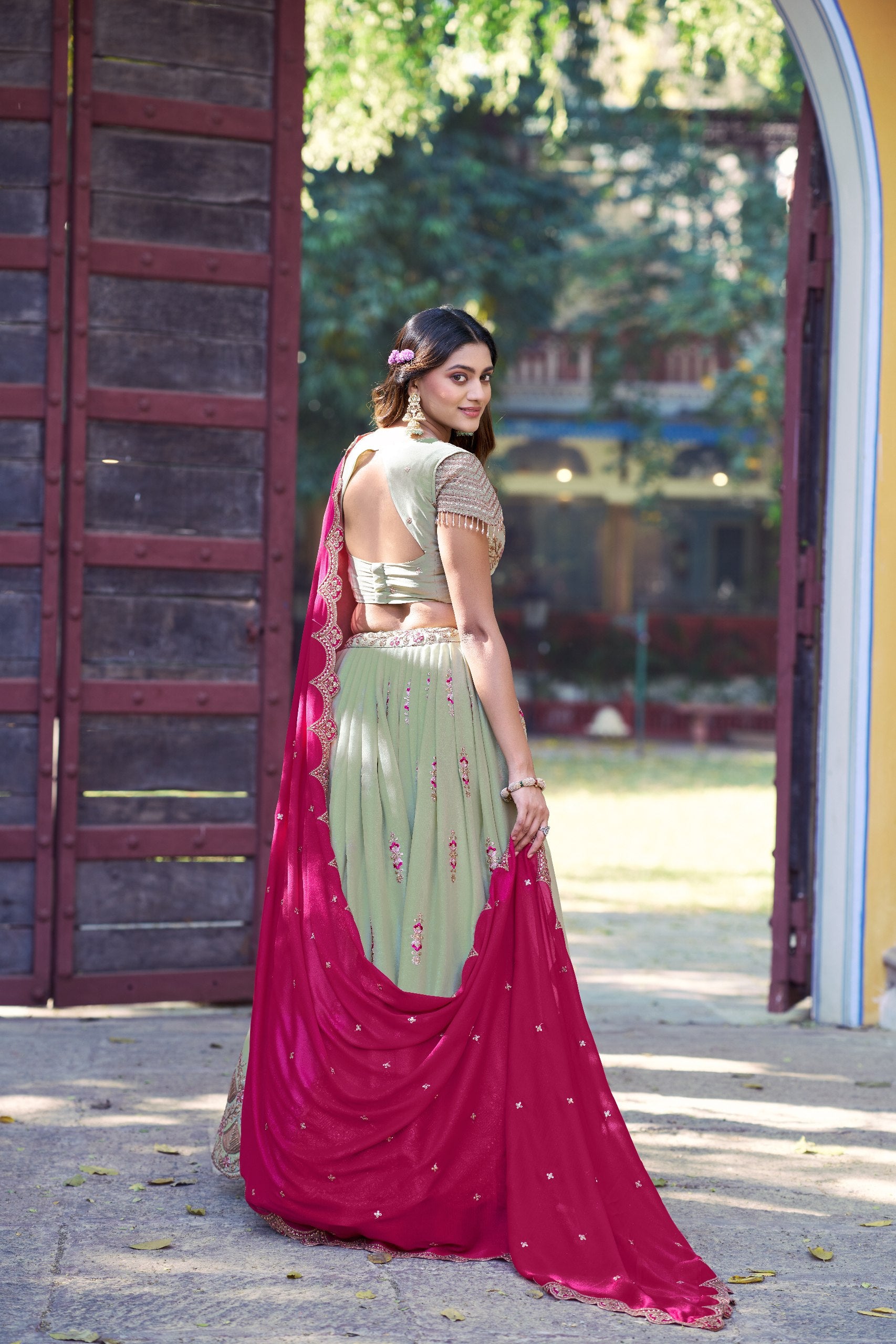 Pista Pure Star Georgette Zari Sequins &amp; Resham Embroidery Lehenga Choli 