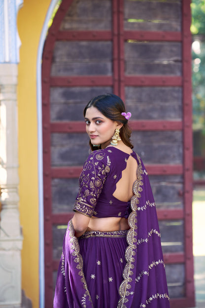 Purple Pure Star Georgette Zari Sequins &amp; Resham Embroidery Lehenga Choli 