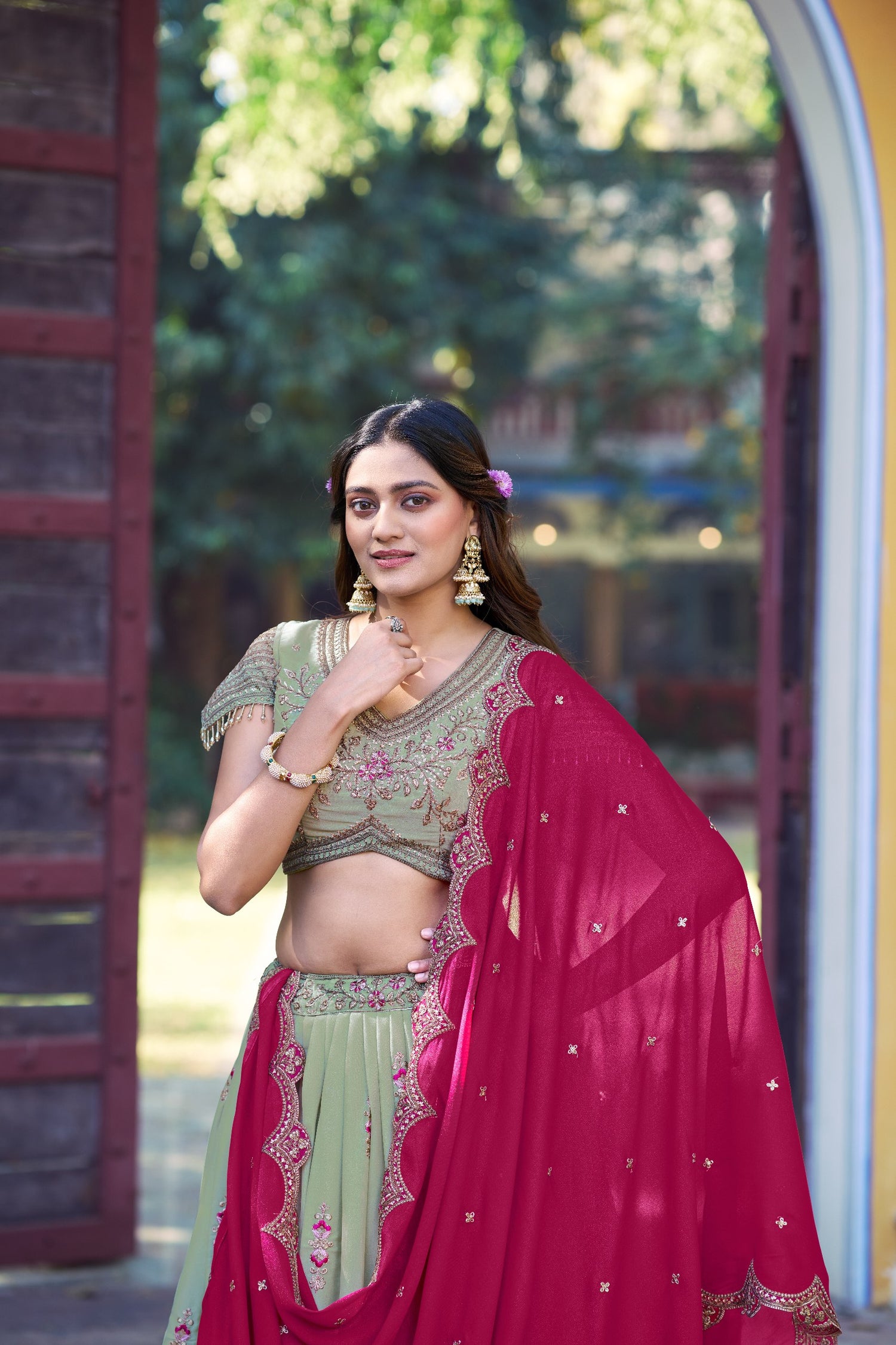 Pista Pure Star Georgette Zari Sequins &amp; Resham Embroidery Lehenga Choli 