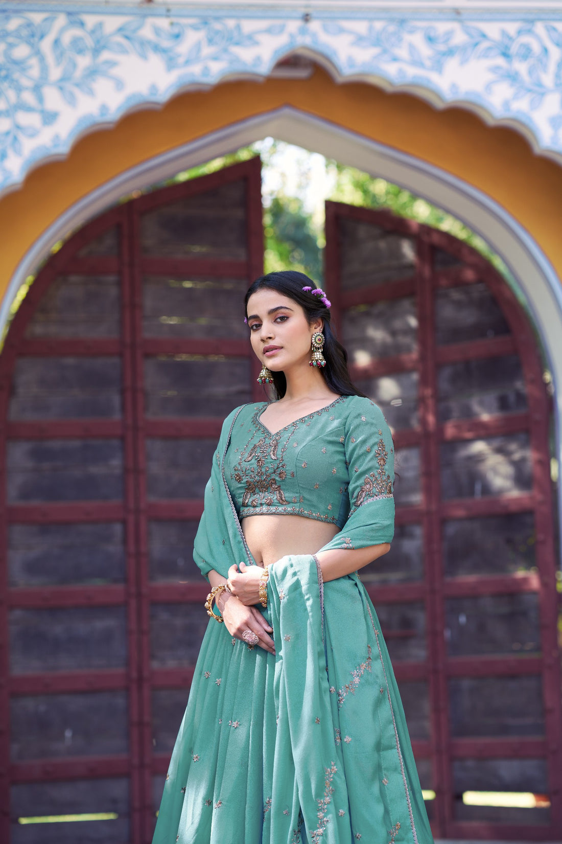 Sky Pure Star Georgette Zari Sequins &amp; Resham Embroidery Lehenga Choli 