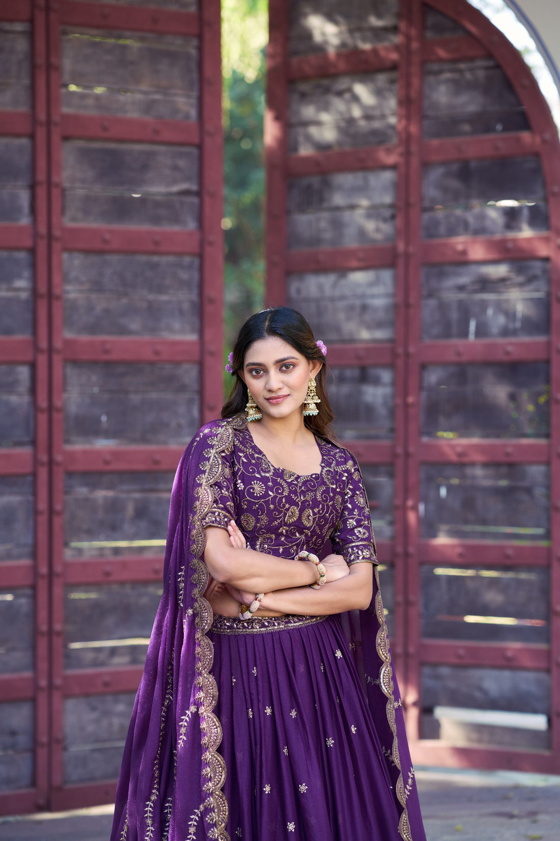 Purple Pure Star Georgette Zari Sequins &amp; Resham Embroidery Lehenga Choli 