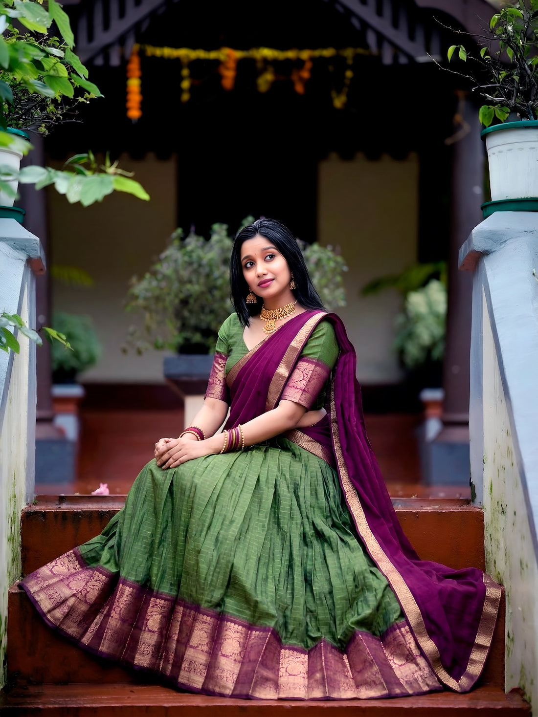 Mehandi Pure Dola Chex with Zari Weaving Work Lehenga Choli 