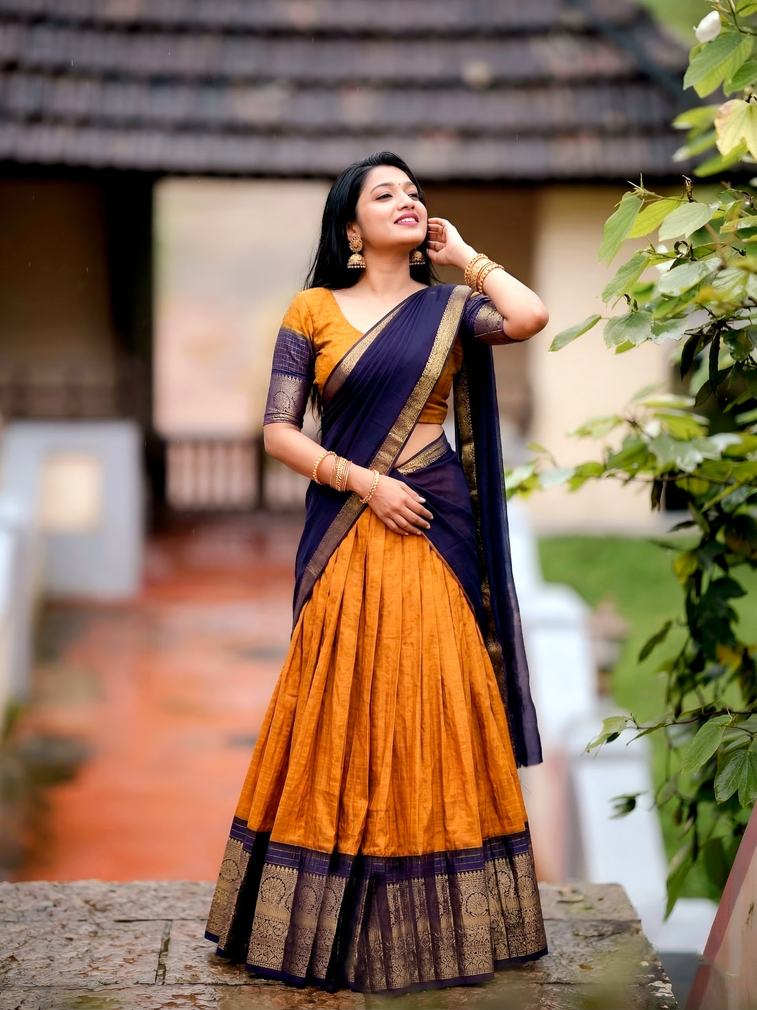 Mustard Pure Dola Chex with Zari Weaving Work Lehenga Choli 