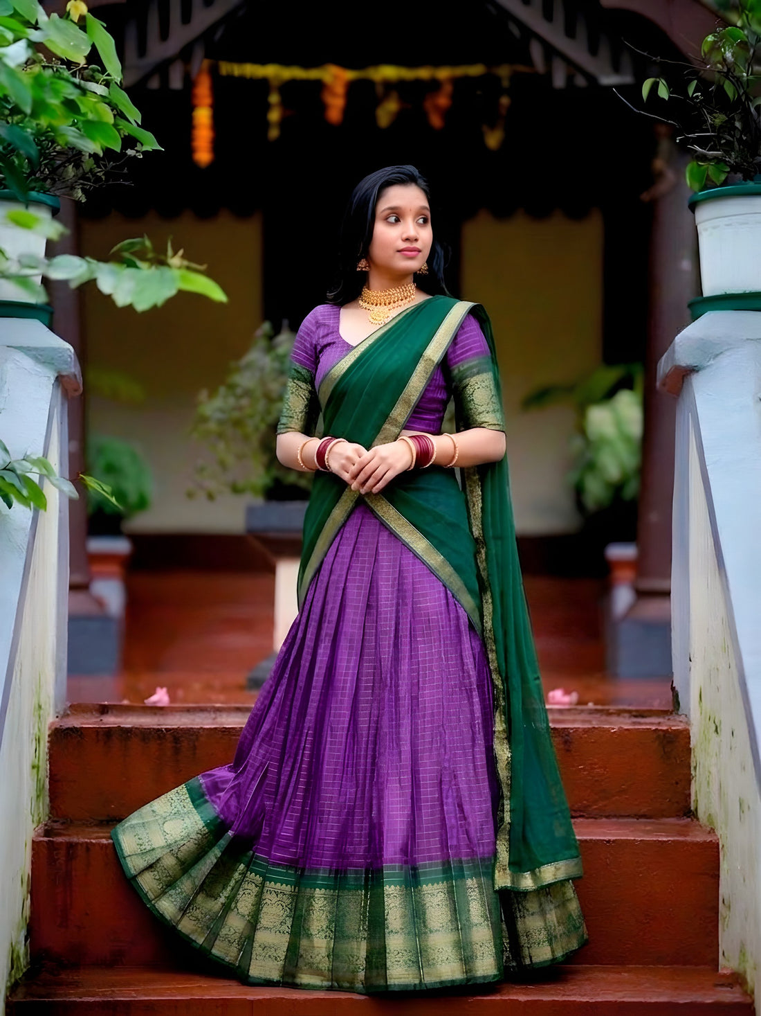 Purple Pure Dola Chex with Zari Weaving Work Lehenga Choli 