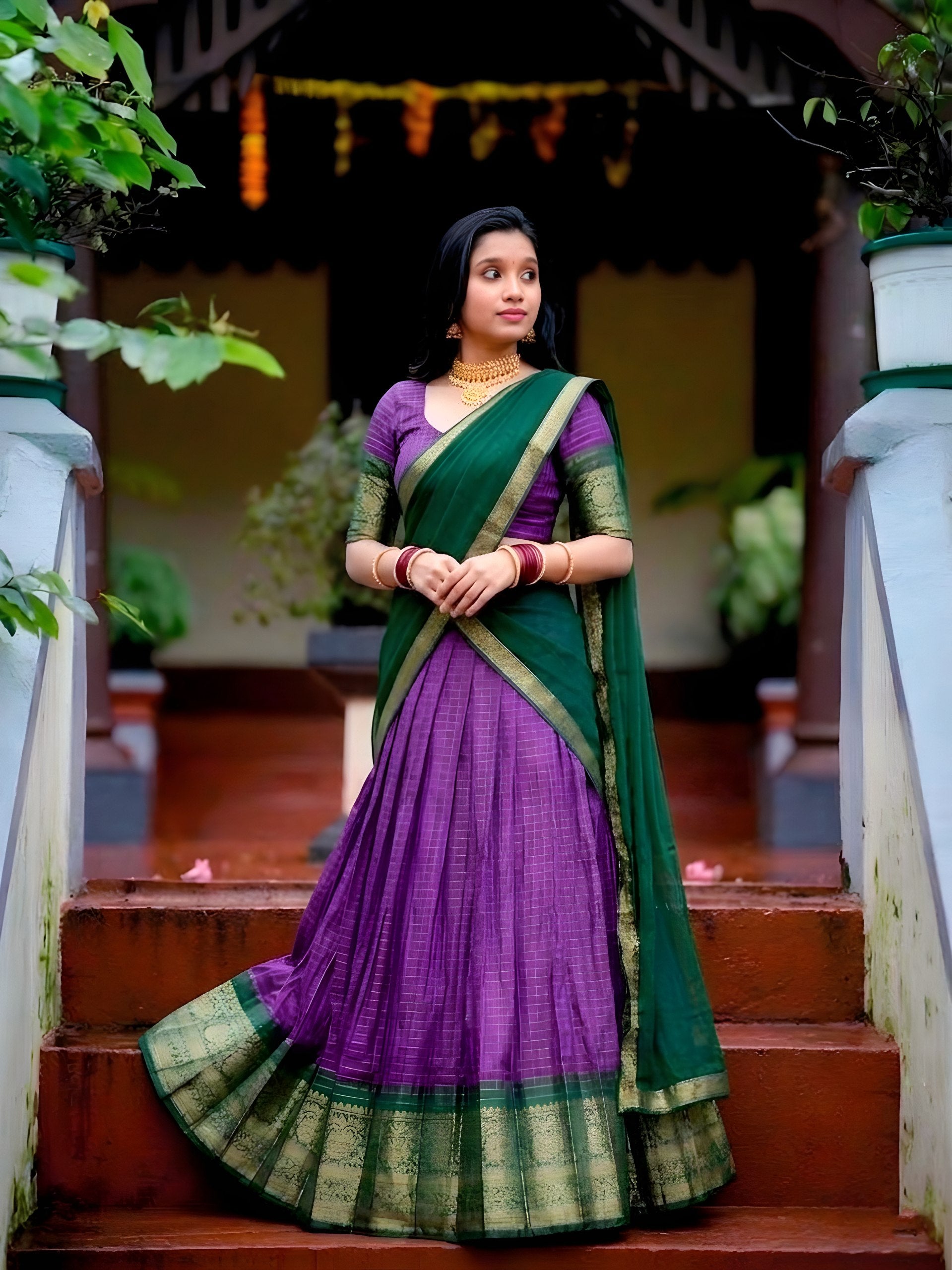 Purple Pure Dola Chex with Zari Weaving Work Lehenga Choli 