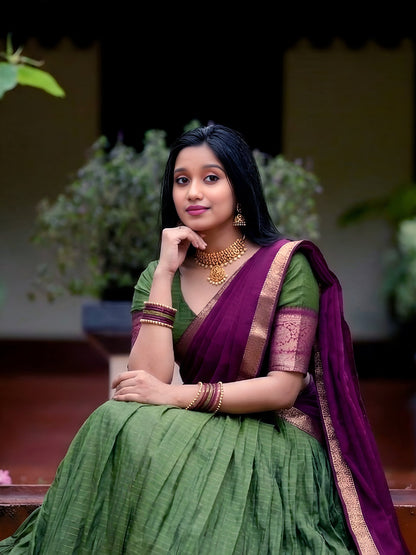 Mehandi Pure Dola Chex with Zari Weaving Work Lehenga Choli 