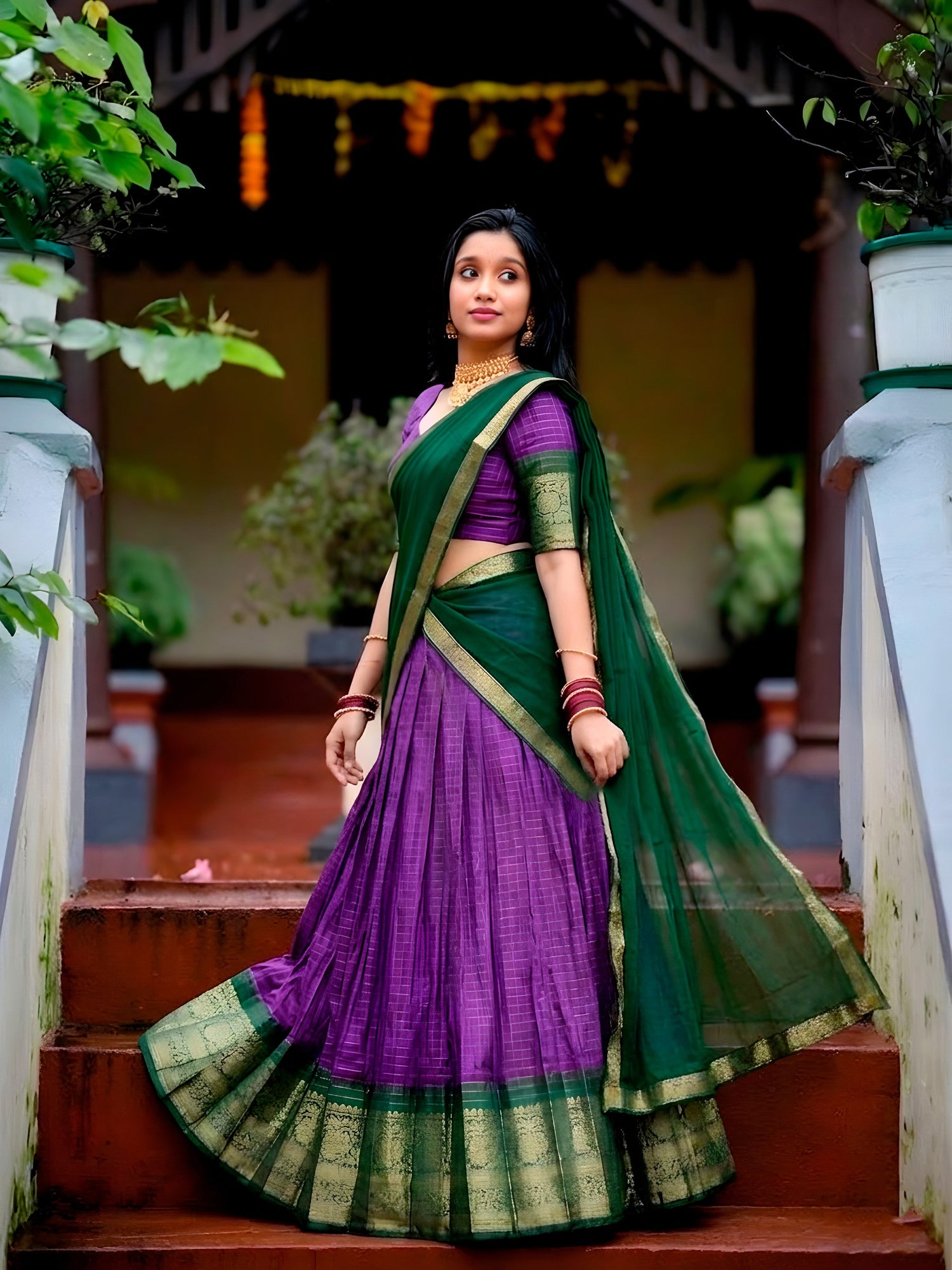 Purple Pure Dola Chex with Zari Weaving Work Lehenga Choli 