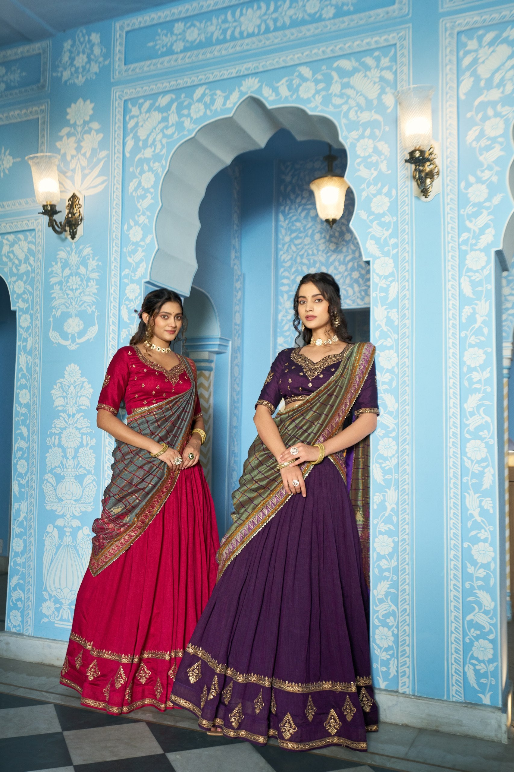 Purple Pure Vichitra Silk Sequins and Thread Embroidery Work Lehenga Choli 