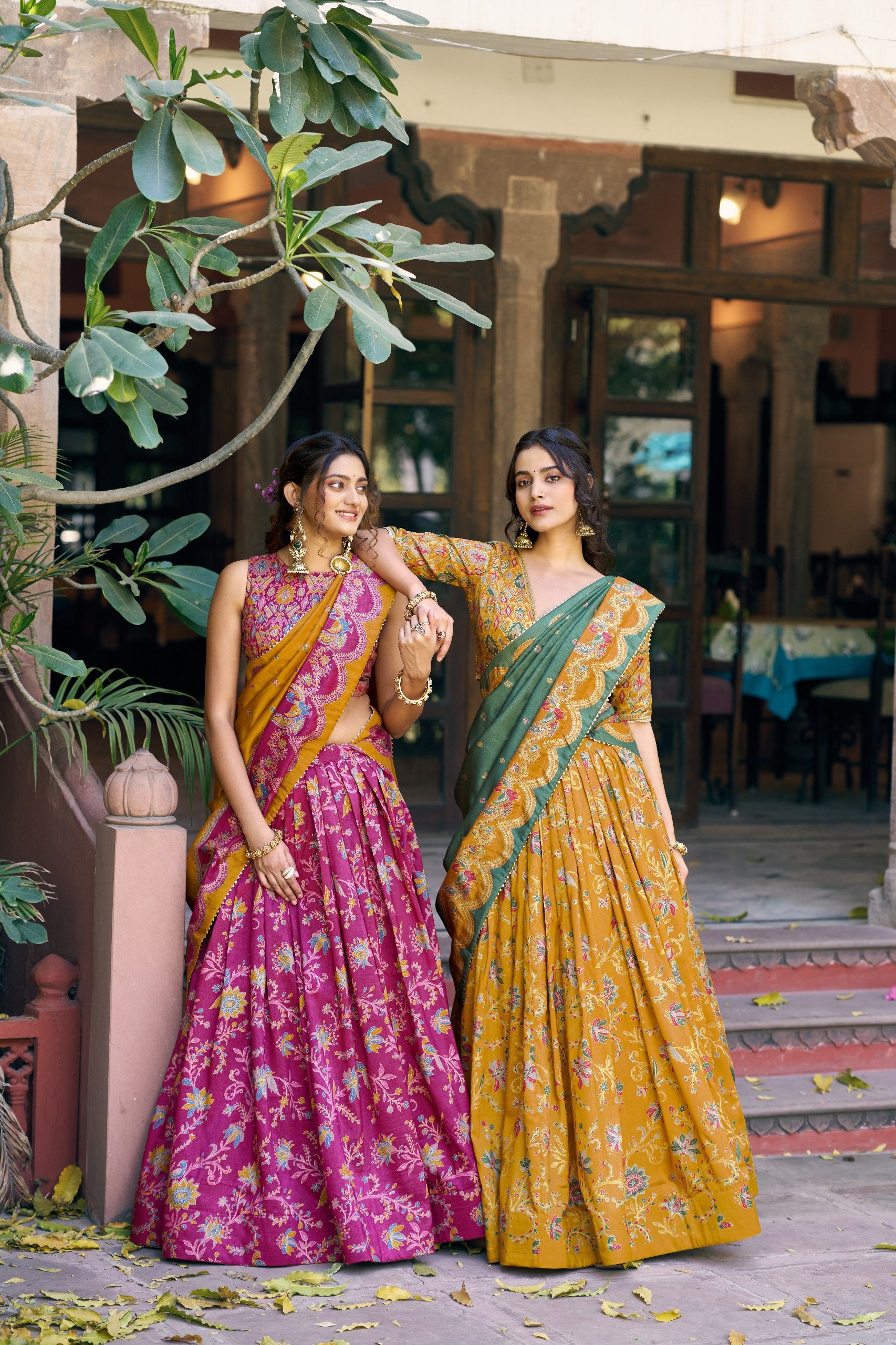 Pink Pure Tasar Silk Gilded Motif Foil Printed Lehenga Choli 