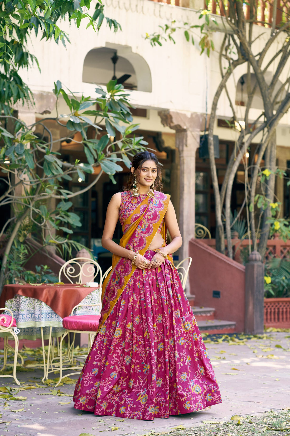 Pink Pure Tasar Silk Gilded Motif Foil Printed Lehenga Choli 