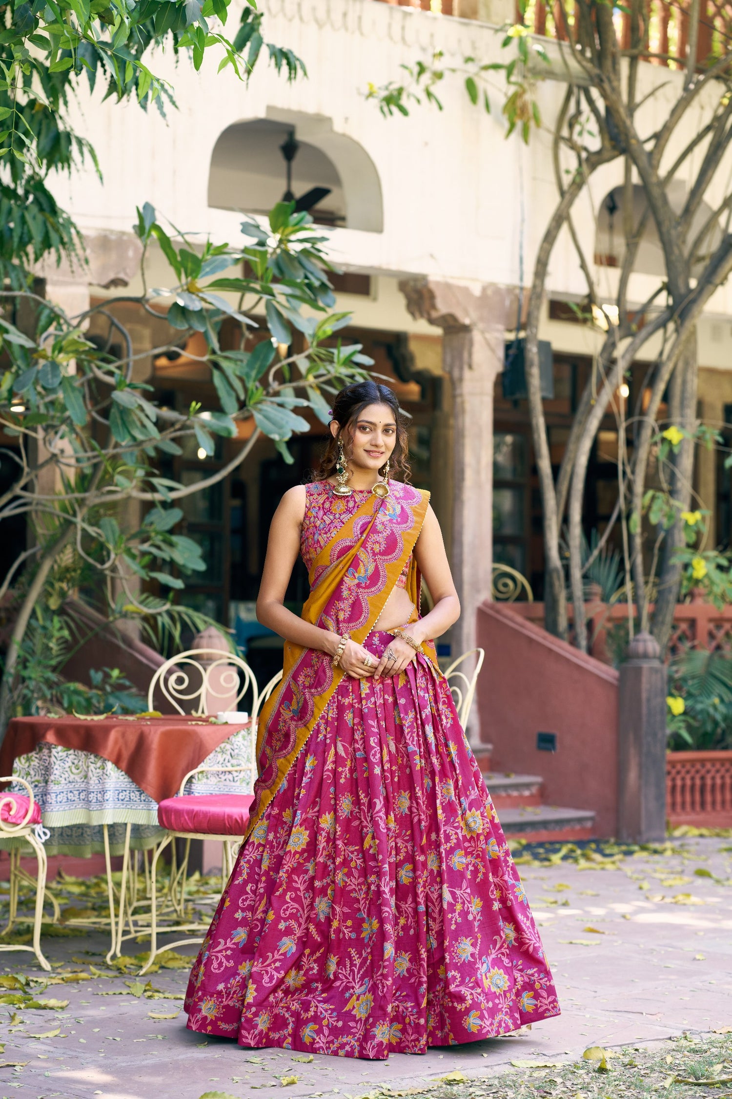 Pink Pure Tasar Silk Gilded Motif Foil Printed Lehenga Choli 