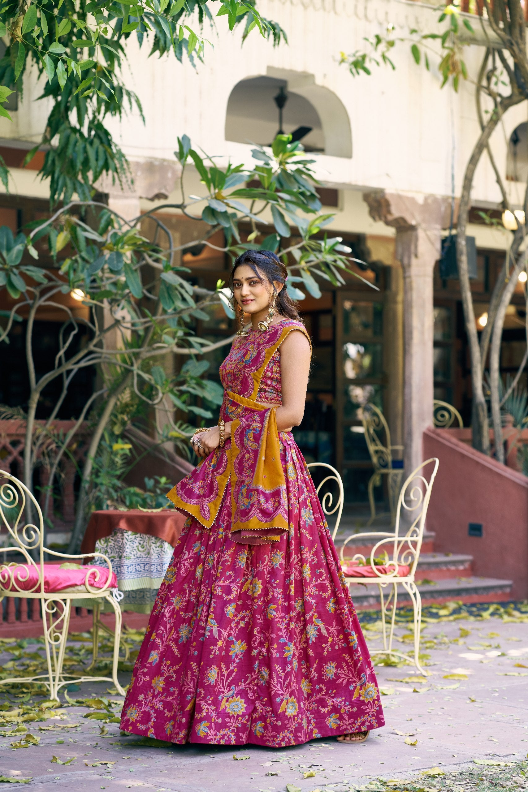 Pink Pure Tasar Silk Gilded Motif Foil Printed Lehenga Choli 