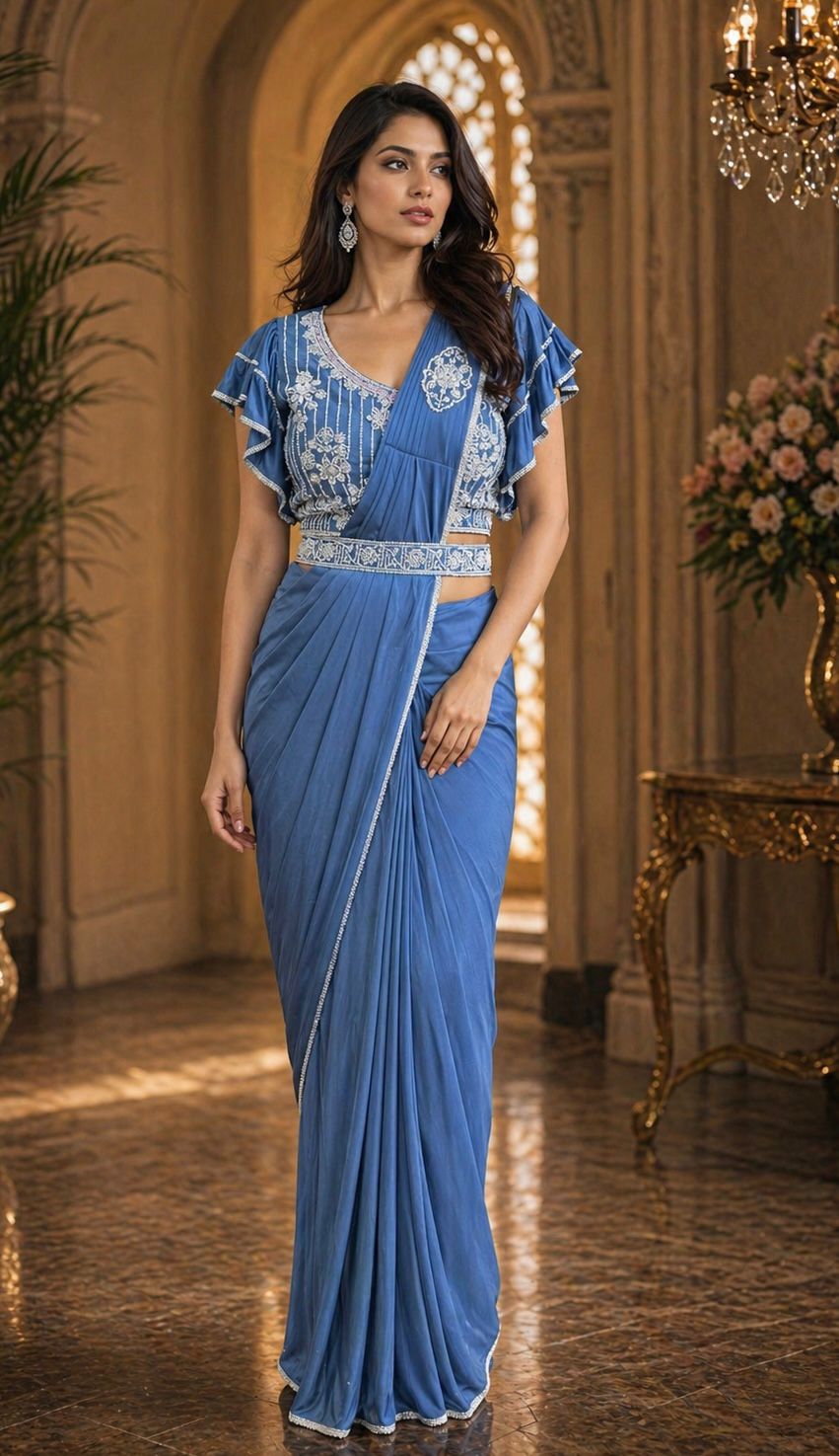 Blue Pure Imported Lycra Silk Ready to Wear Saree