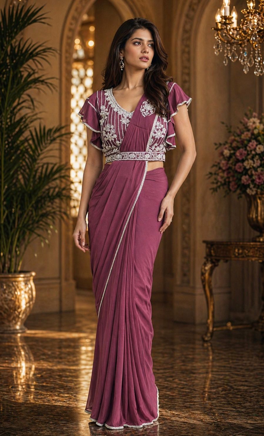 Maroon Pure Imported Lycra Silk Ready to Wear Saree