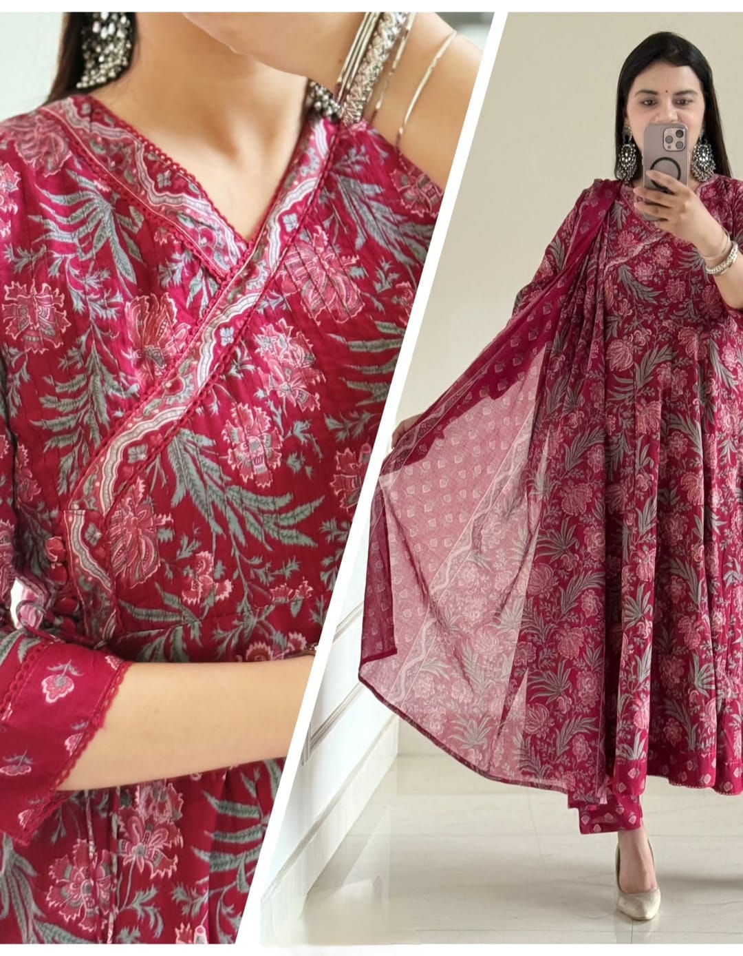 Cream Pure Premium Jaipuri Cotton Pure 60x60 Kurti Pant Dupatta Set 