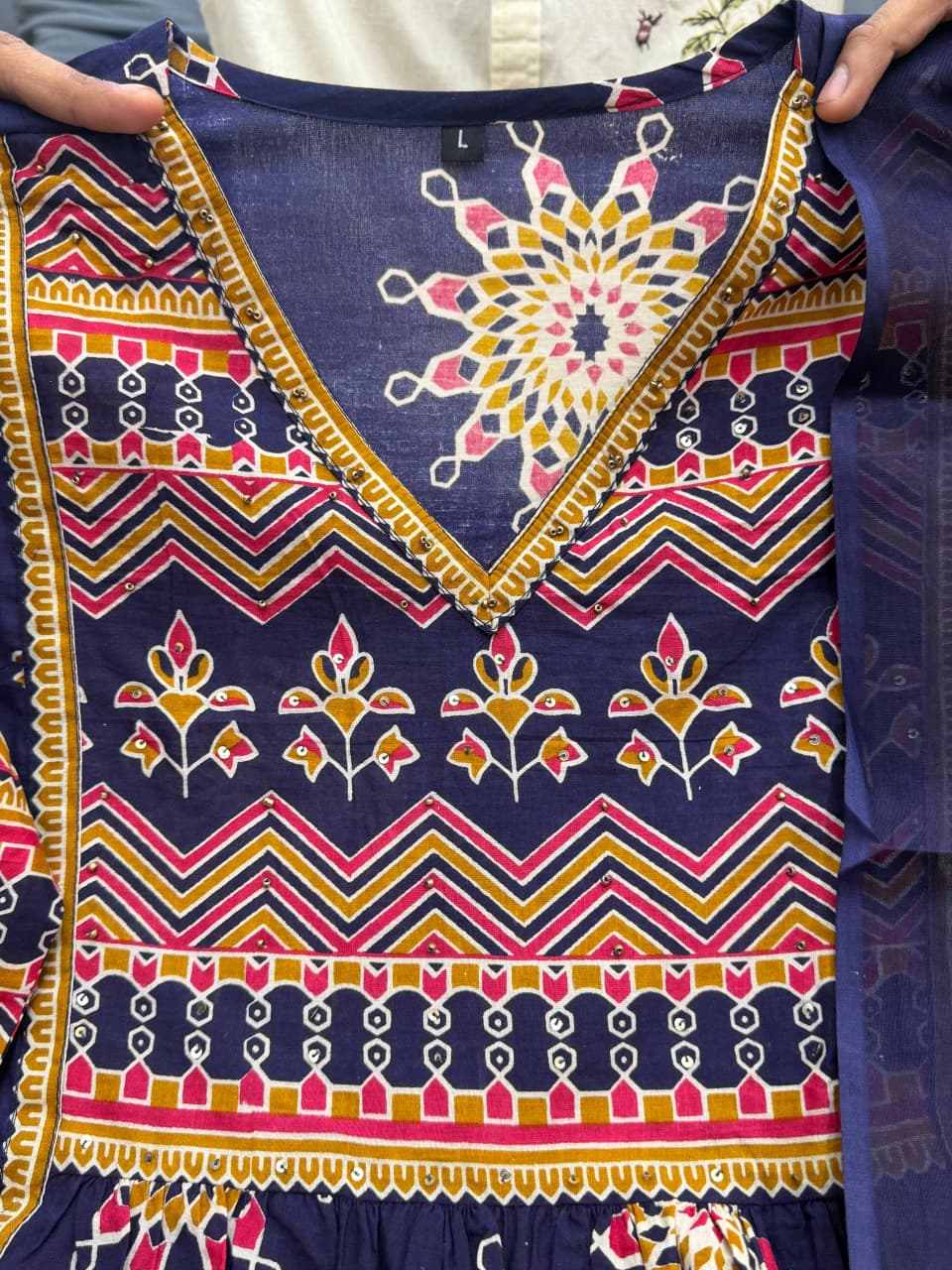 Navy Blue Pure Cotton 60x60 Kurti Pant Dupatta Set 