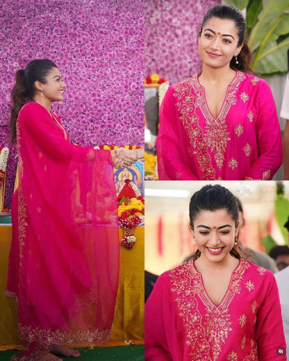 Pink Pure Berry Silk Heavy Embroidery Pant Dupatta Set 