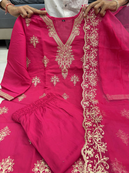 Pink Pure Berry Silk Heavy Embroidery Pant Dupatta Set 