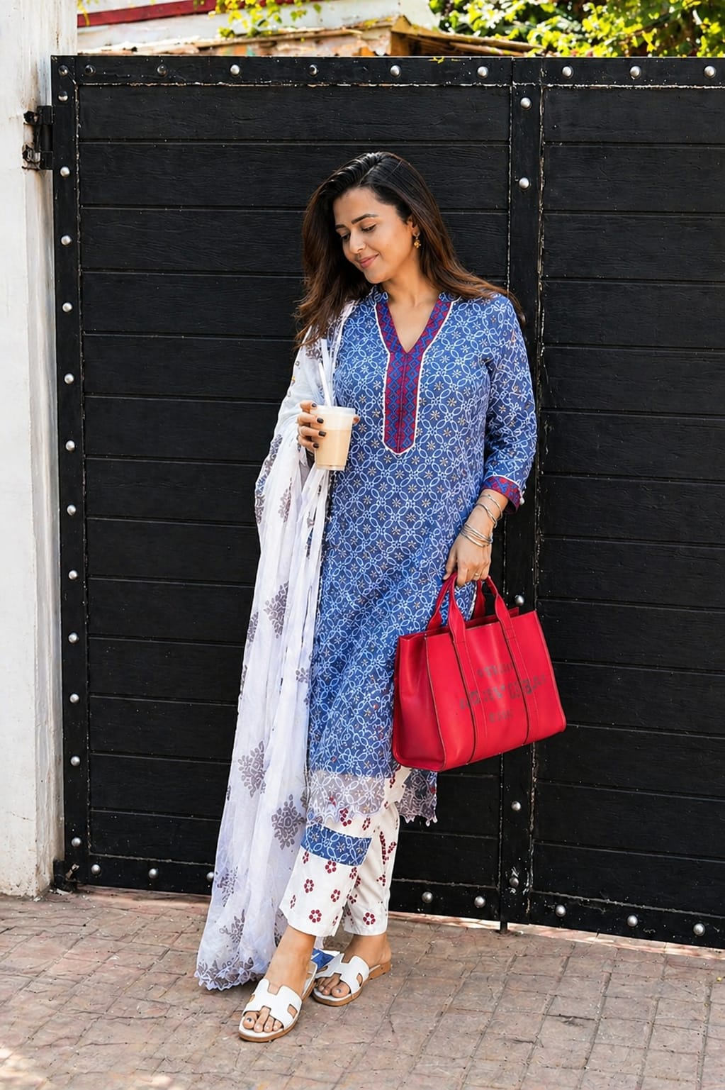 Blue Pure Pure Lilan Silk Heavy Printed Kurti Pant Dupatta Set 