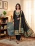 Black Pure Zari Banarasi Silk Kurti Pant Dupatta Set 