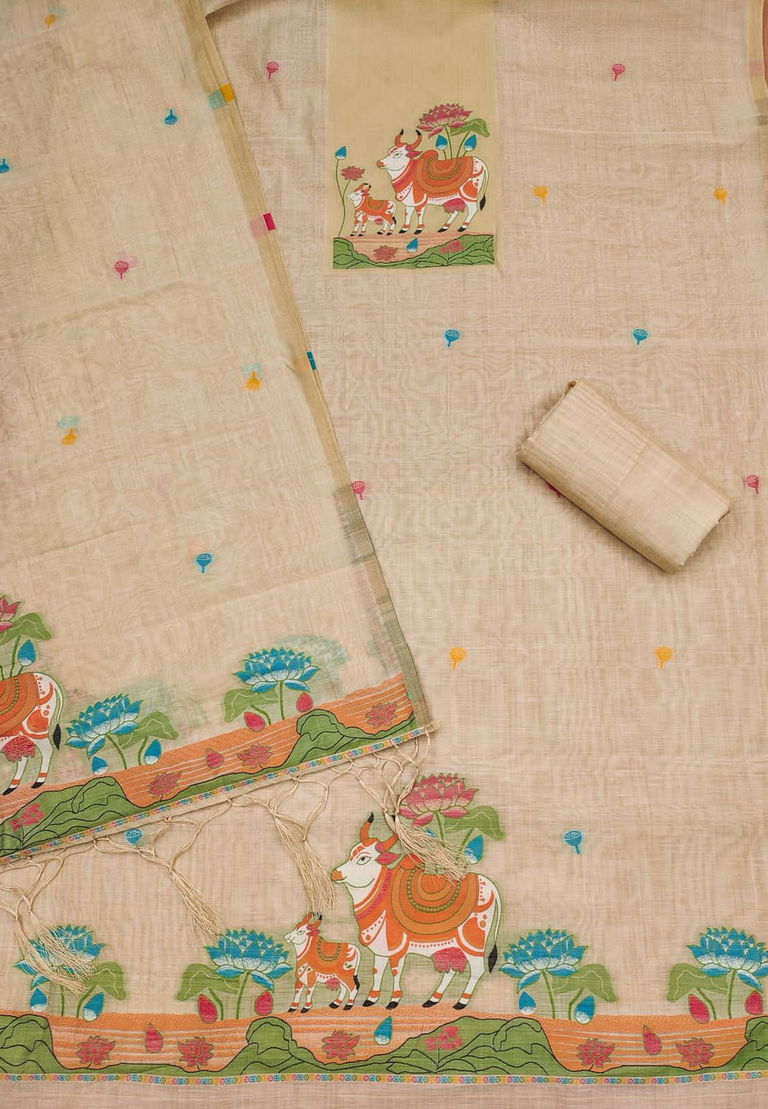 Chiku Pure Muga Cotton Jamdani Pichwai Weaving Salwar Suit 