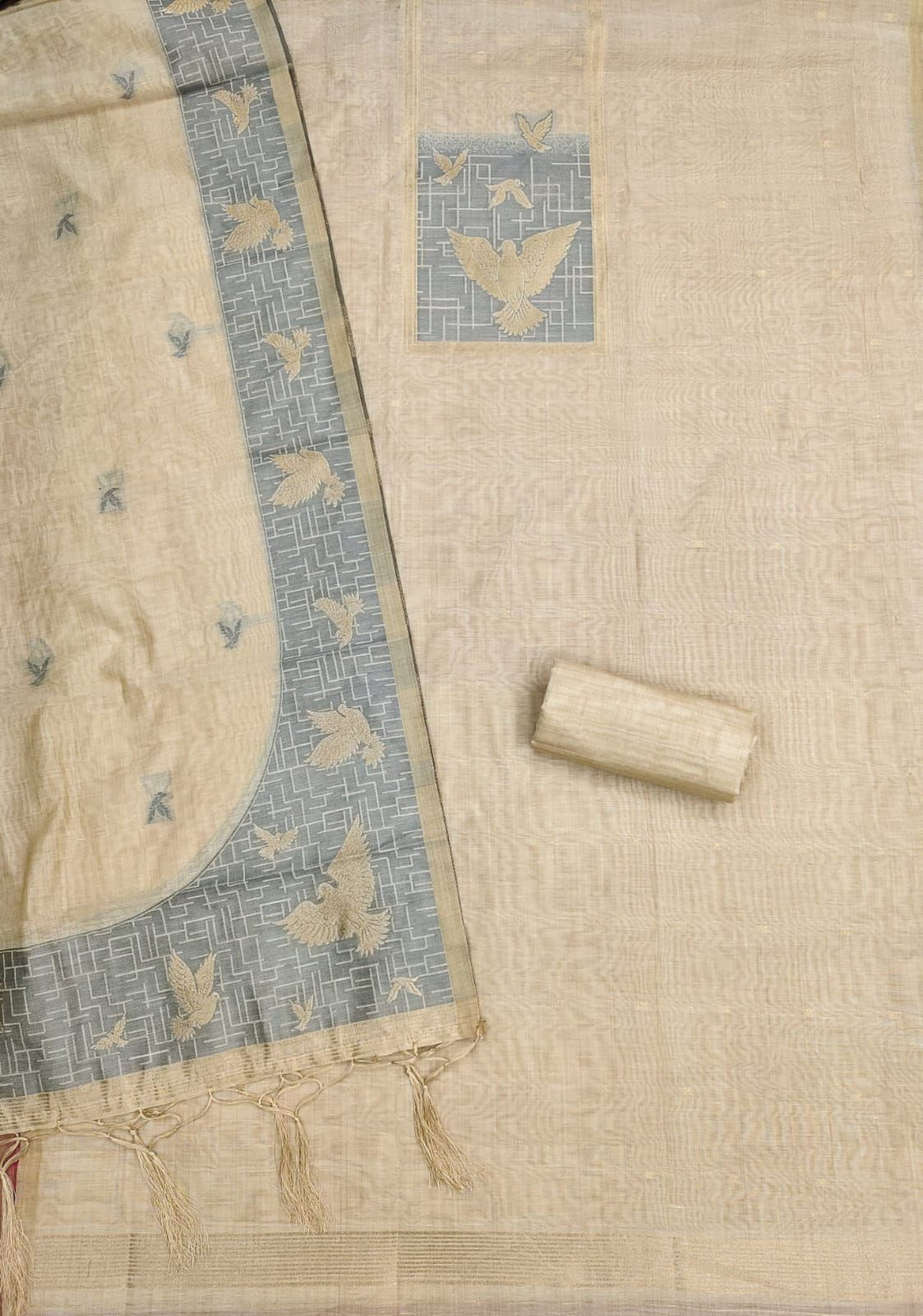 Chiku Pure Muga Cotton Jamdani Pichai Weaving Salwar Suit 